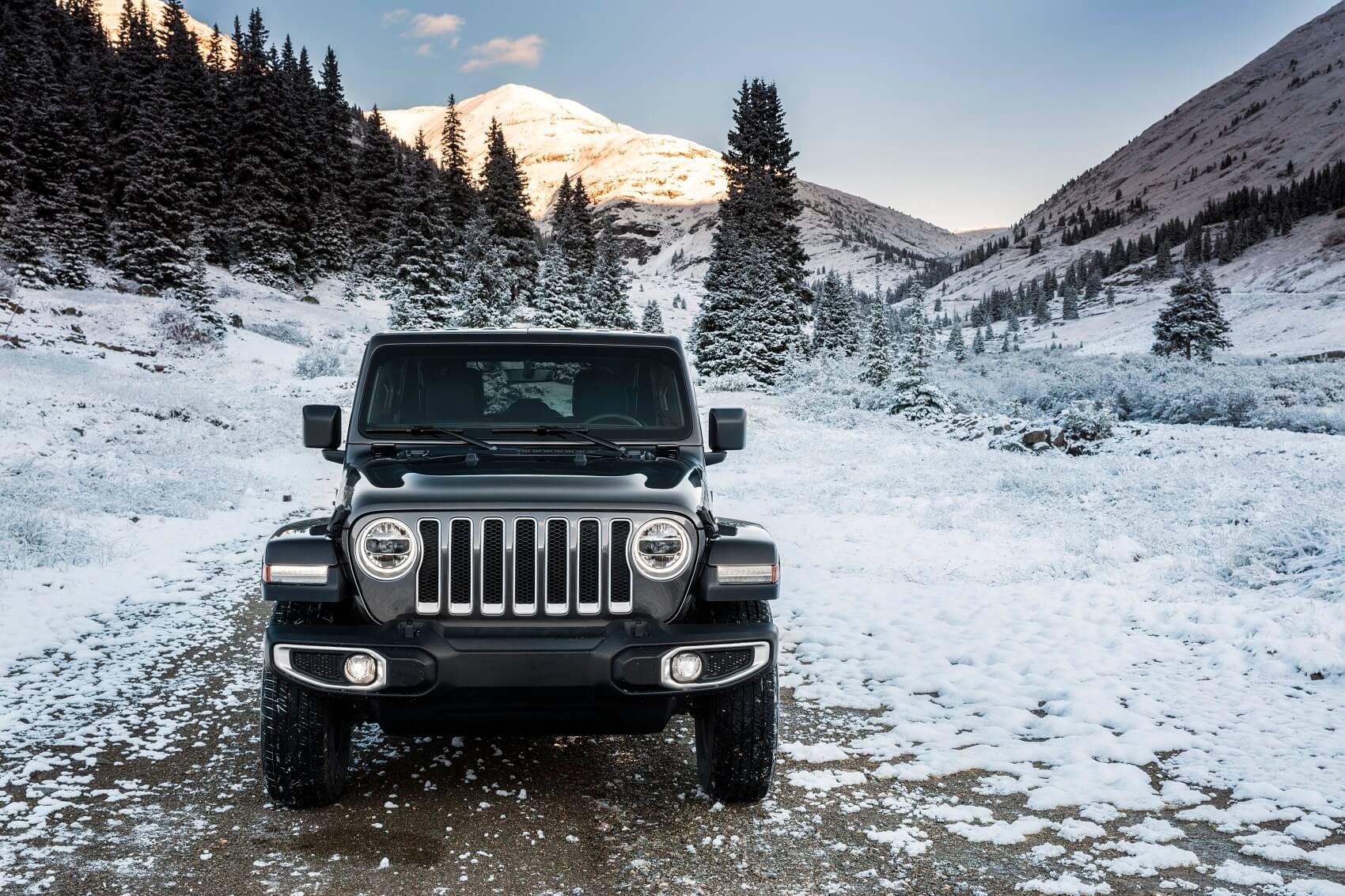 Jeep Wrangler Front View in Snow